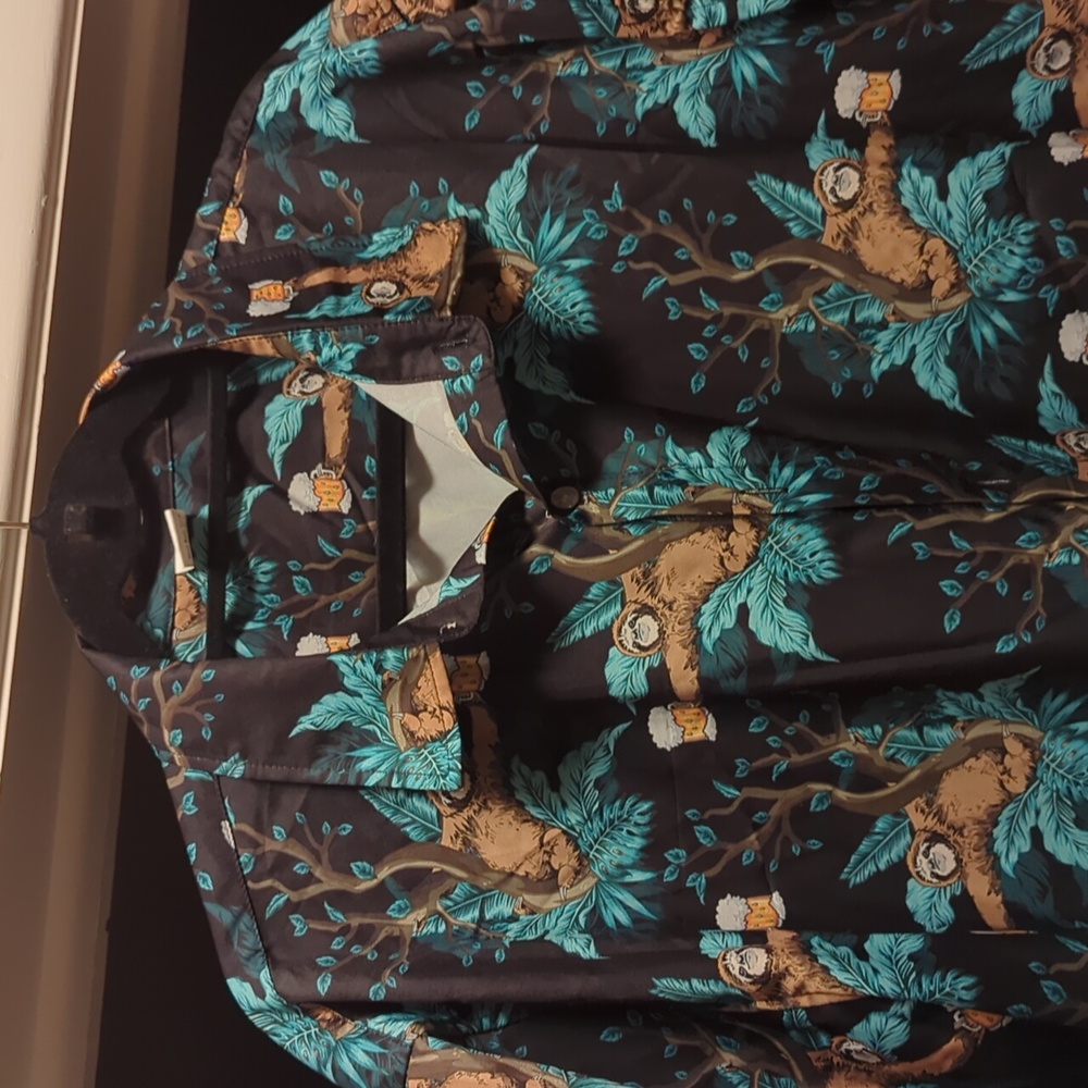 Sloth holding Beer Button Down